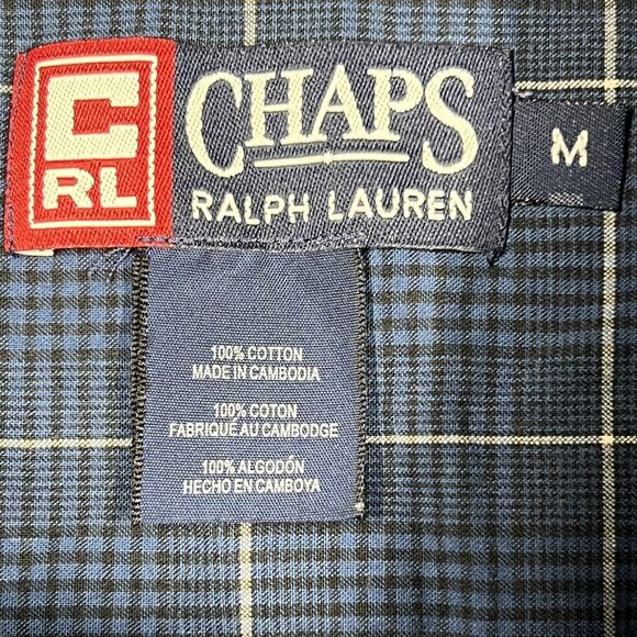 Chaps Ralph Lauren Shirt Mens‎ Medium Blue  Plaid Button Down VTG Cotton Casual - Picture 3 of 15